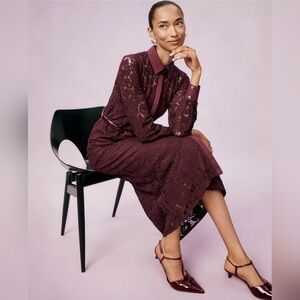 Petite Belted Lace Midi Shirtdress - Ann Taylor